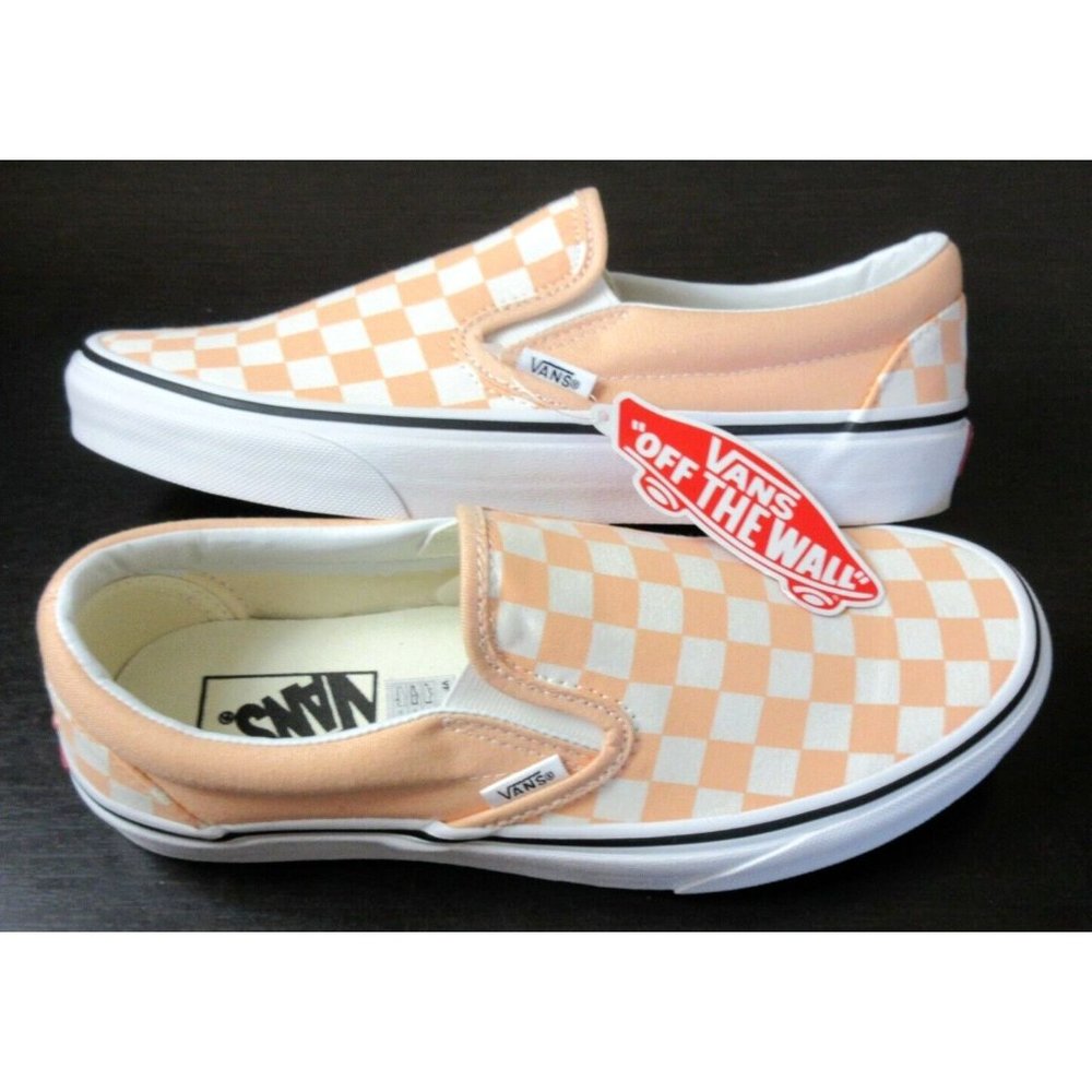 Vans Women's Classic Slip On Checker Bleached Apricot White Shoes Size 7.5